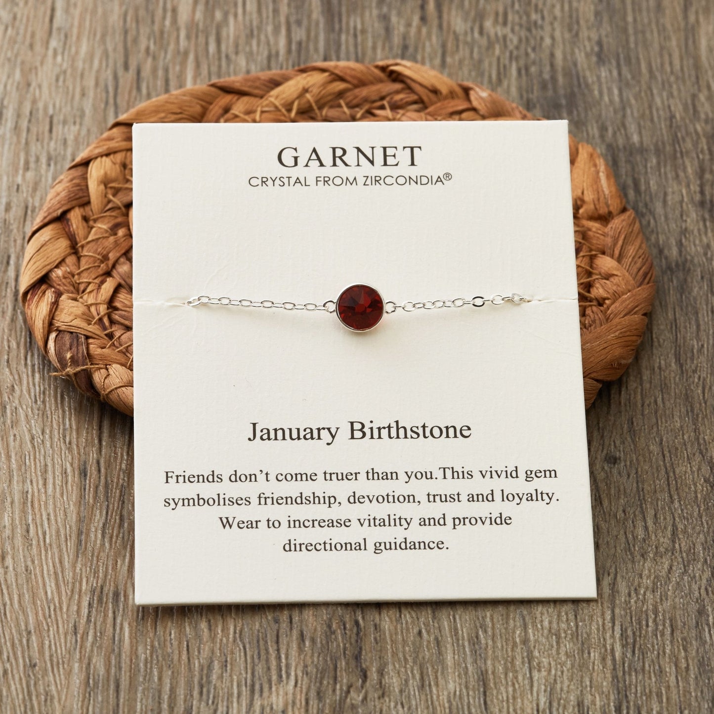 January (Garnet) Birthstone Anklet Created with Zircondia® Crystals