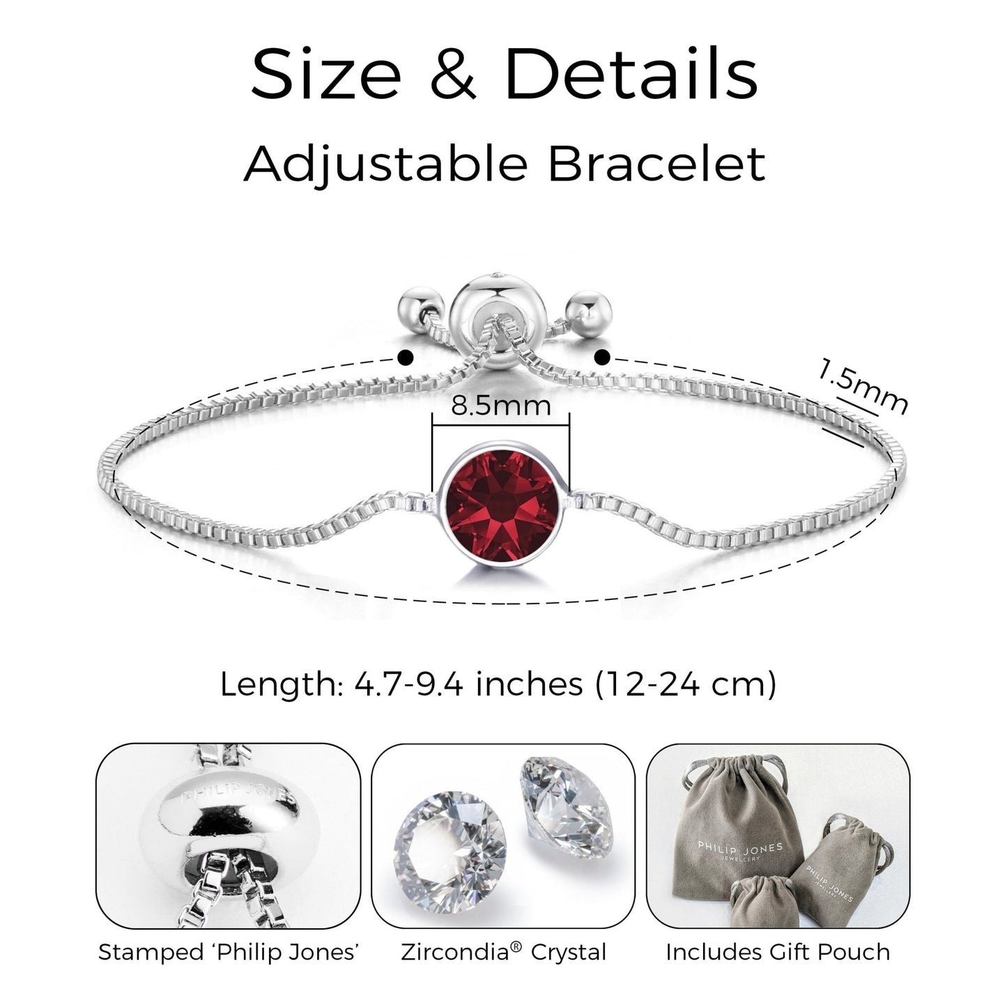 January (Garnet) Birthstone Bracelet Created with Zircondia® Crystals
