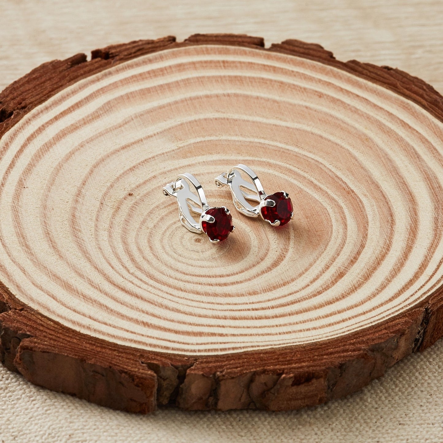 January (Garnet) Birthstone Clip On Earrings Created with Zircondia® Crystals