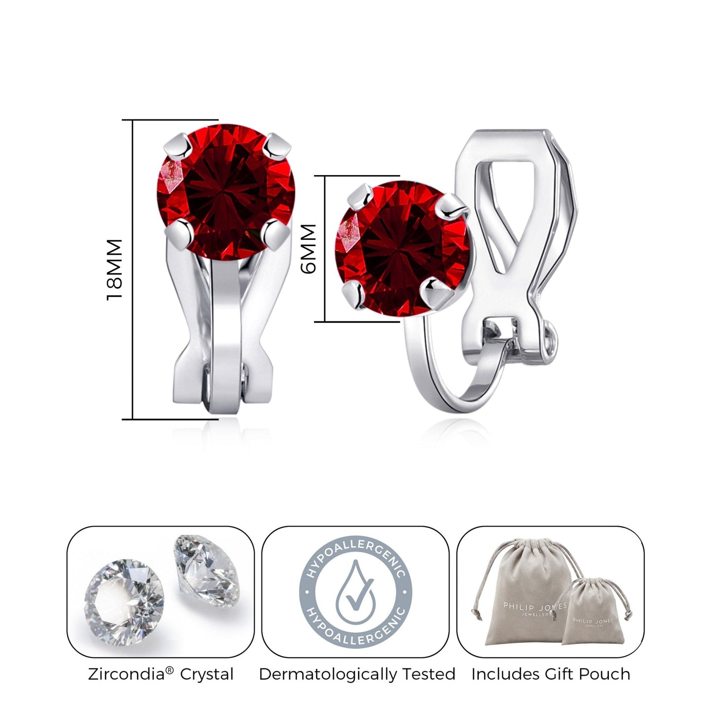 January (Garnet) Birthstone Clip On Earrings Created with Zircondia® Crystals