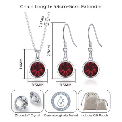 January (Garnet) Birthstone Necklace & Drop Earrings Set Created with Zircondia® Crystals