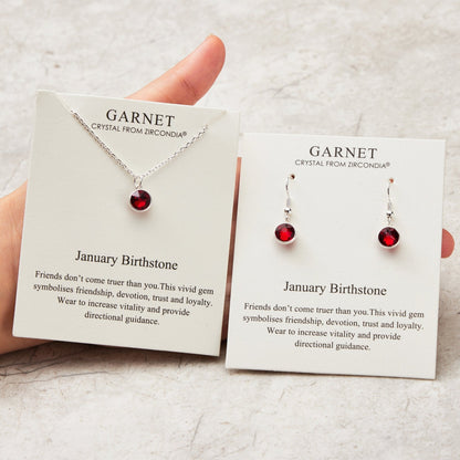 January (Garnet) Birthstone Necklace & Drop Earrings Set Created with Zircondia® Crystals