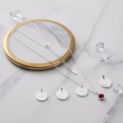 January (Garnet) Birthstone Necklace with Initial Charm (A to Z) Created with Zircondia® Crystals