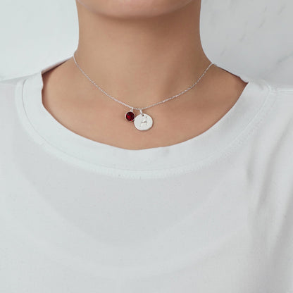 January (Garnet) Birthstone Necklace with Initial Charm (A to Z) Created with Zircondia® Crystals