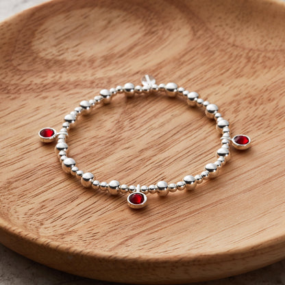 January (Garnet) Birthstone Stretch Charm Bracelet with Quote Gift Box