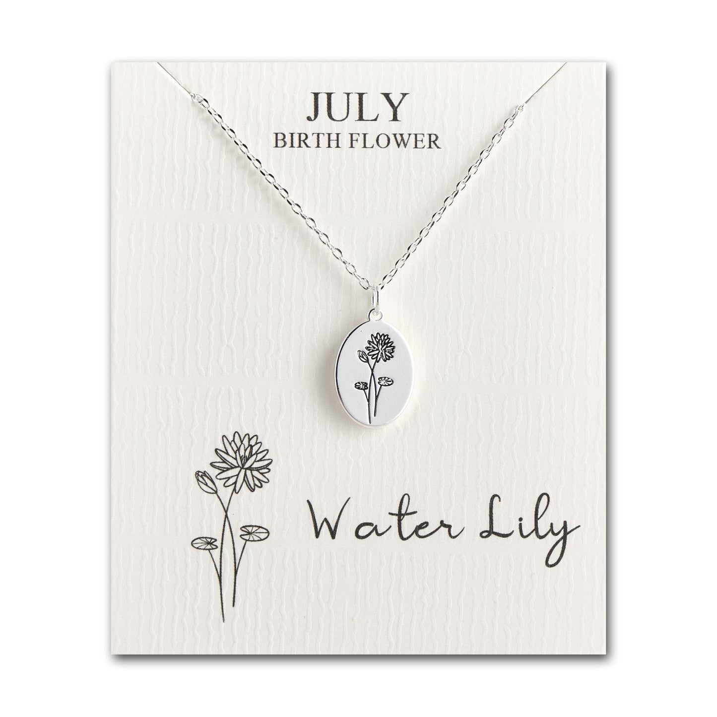 July Birth Flower Water Lily Necklace with Card