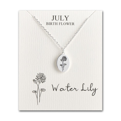 July Birth Flower Water Lily Necklace with Card