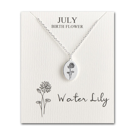 July Birth Flower Water Lily Necklace with Card