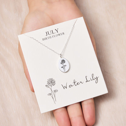 July Birth Flower Water Lily Necklace with Card