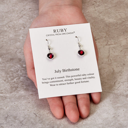 July Birthstone Drop Earrings Created with Ruby Zircondia® Crystals