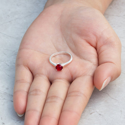 July (Ruby) Adjustable Birthstone Ring Created with Zircondia® Crystals