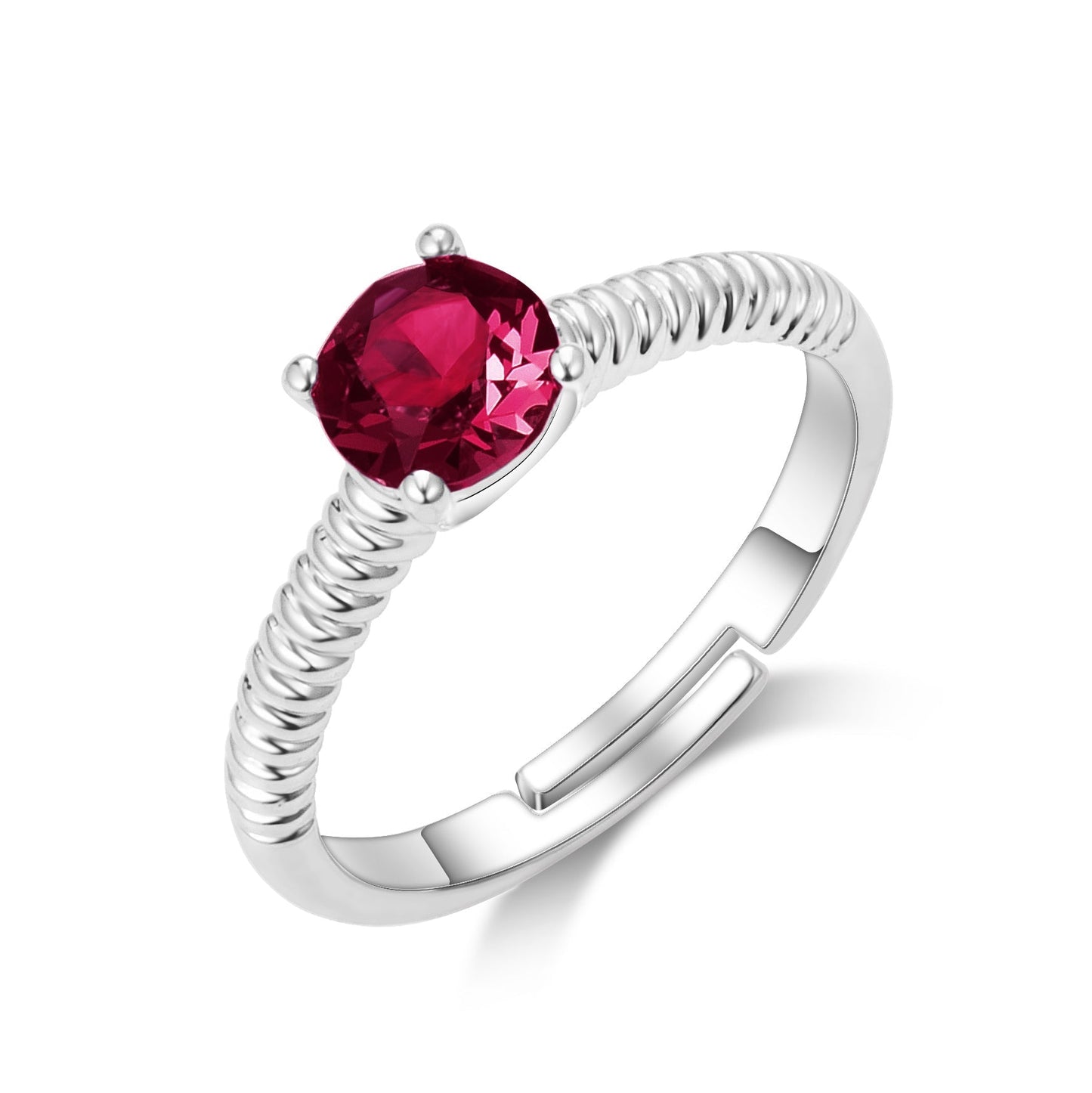 July (Ruby) Adjustable Birthstone Ring Created with Zircondia® Crystals