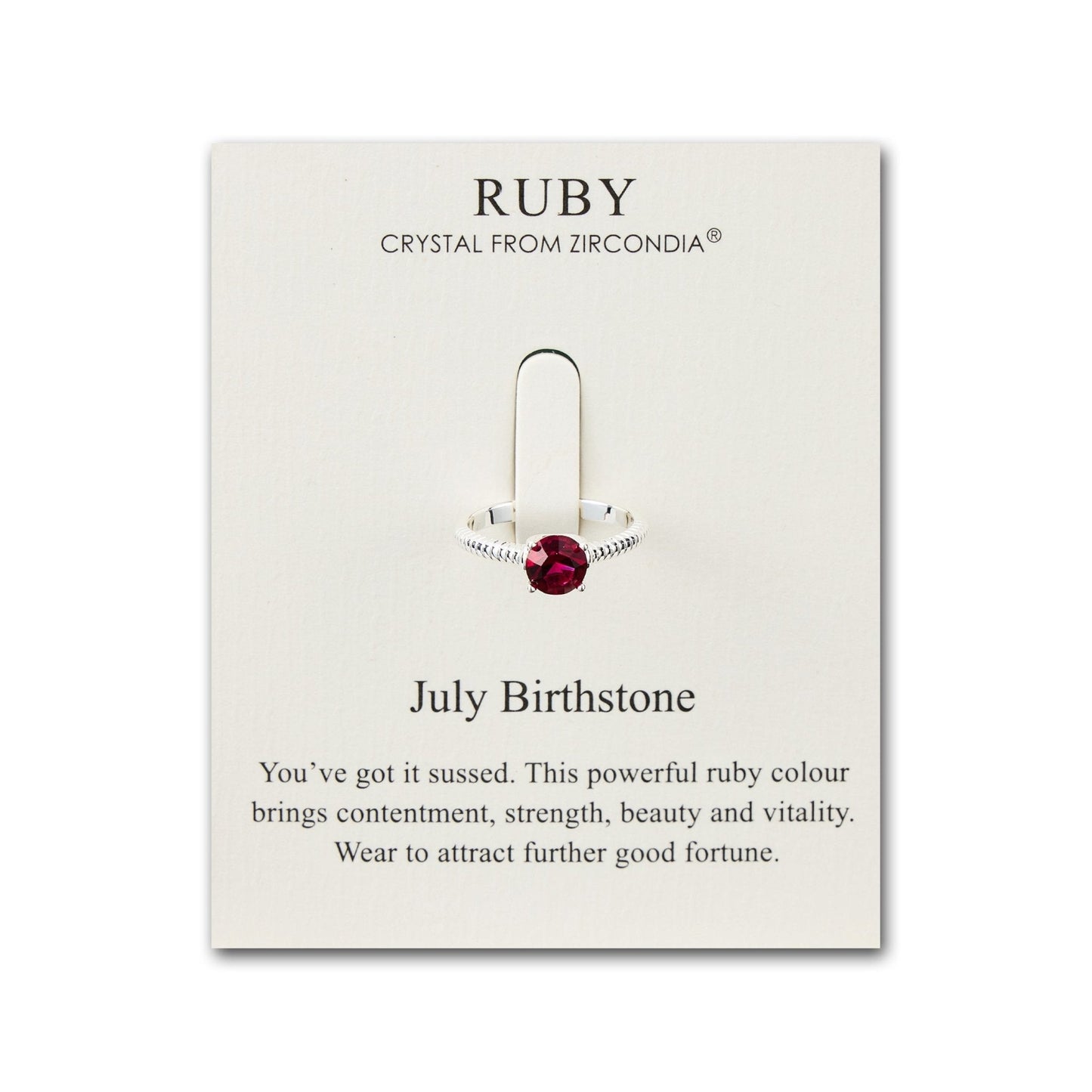 July (Ruby) Adjustable Birthstone Ring Created with Zircondia® Crystals