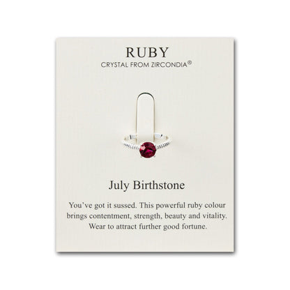 July (Ruby) Adjustable Birthstone Ring Created with Zircondia® Crystals