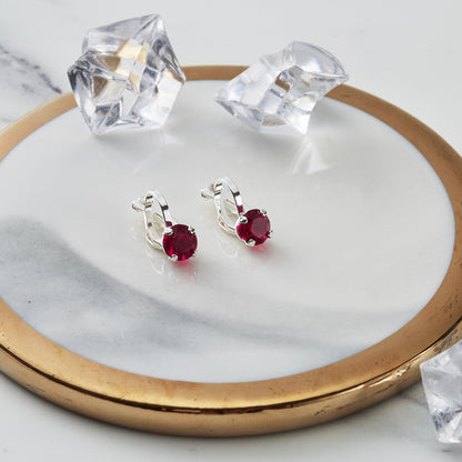 July (Ruby) Birthstone Clip On Earrings Created with Zircondia® Crystals