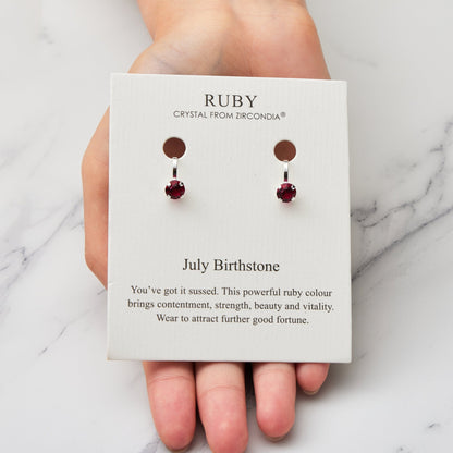 July (Ruby) Birthstone Clip On Earrings Created with Zircondia® Crystals