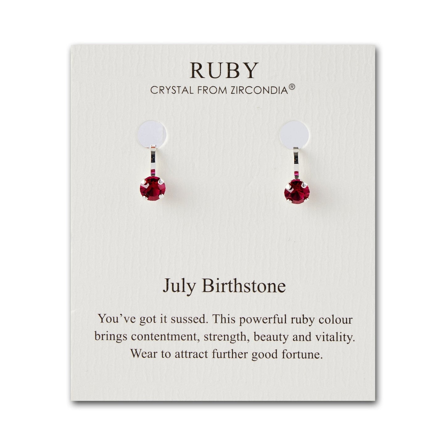 July (Ruby) Birthstone Clip On Earrings Created with Zircondia® Crystals