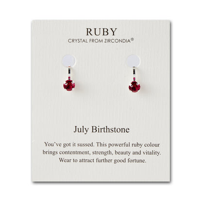 July (Ruby) Birthstone Clip On Earrings Created with Zircondia® Crystals