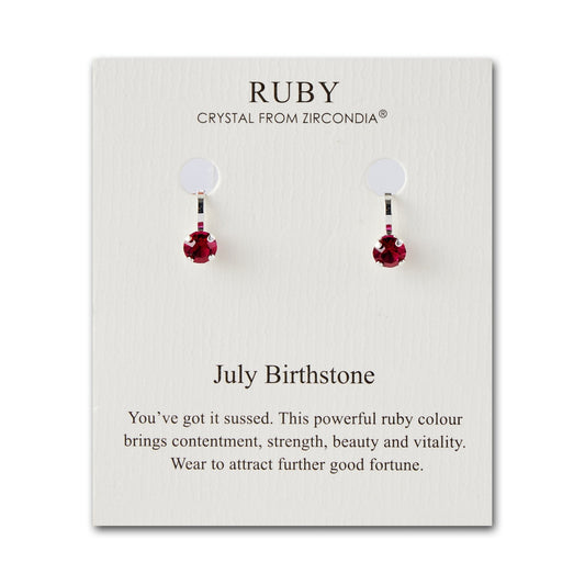 July (Ruby) Birthstone Clip On Earrings Created with Zircondia® Crystals