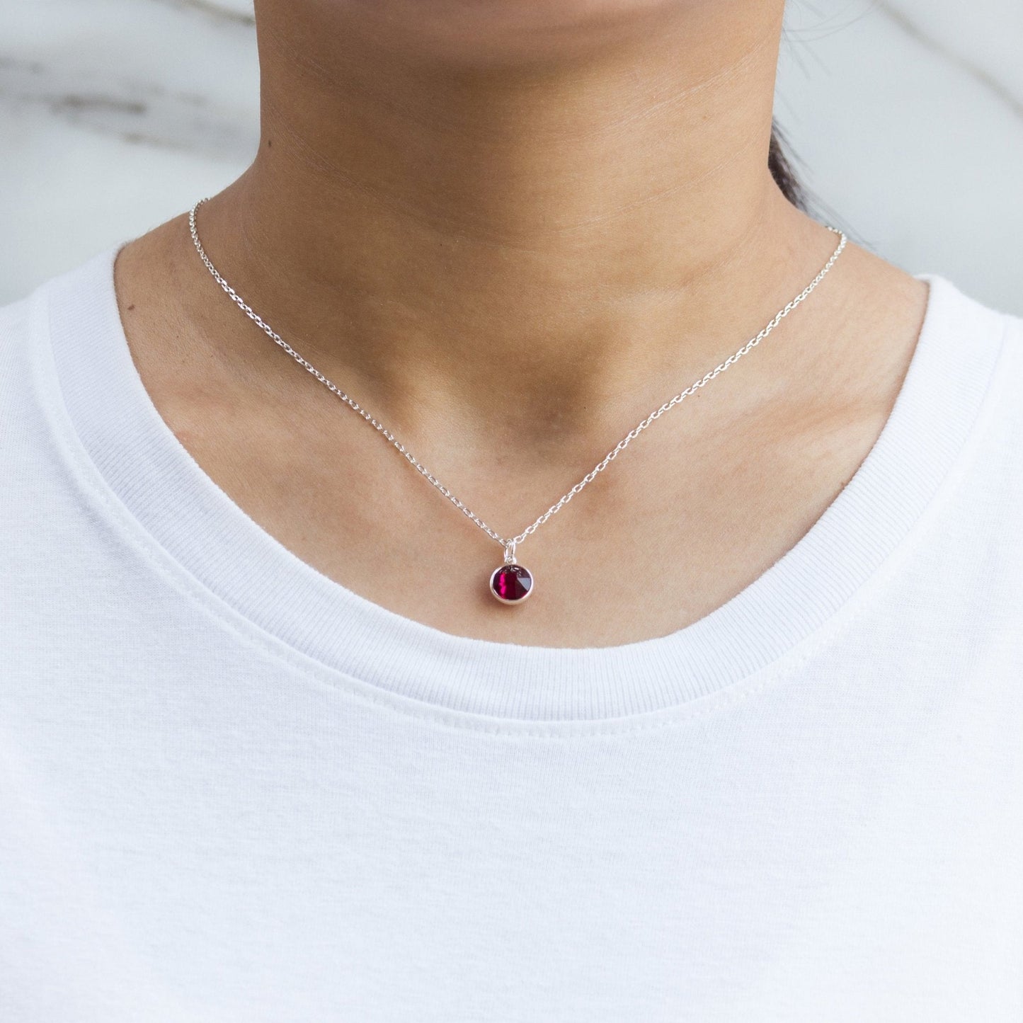 July (Ruby) Birthstone Necklace Created with Zircondia® Crystals