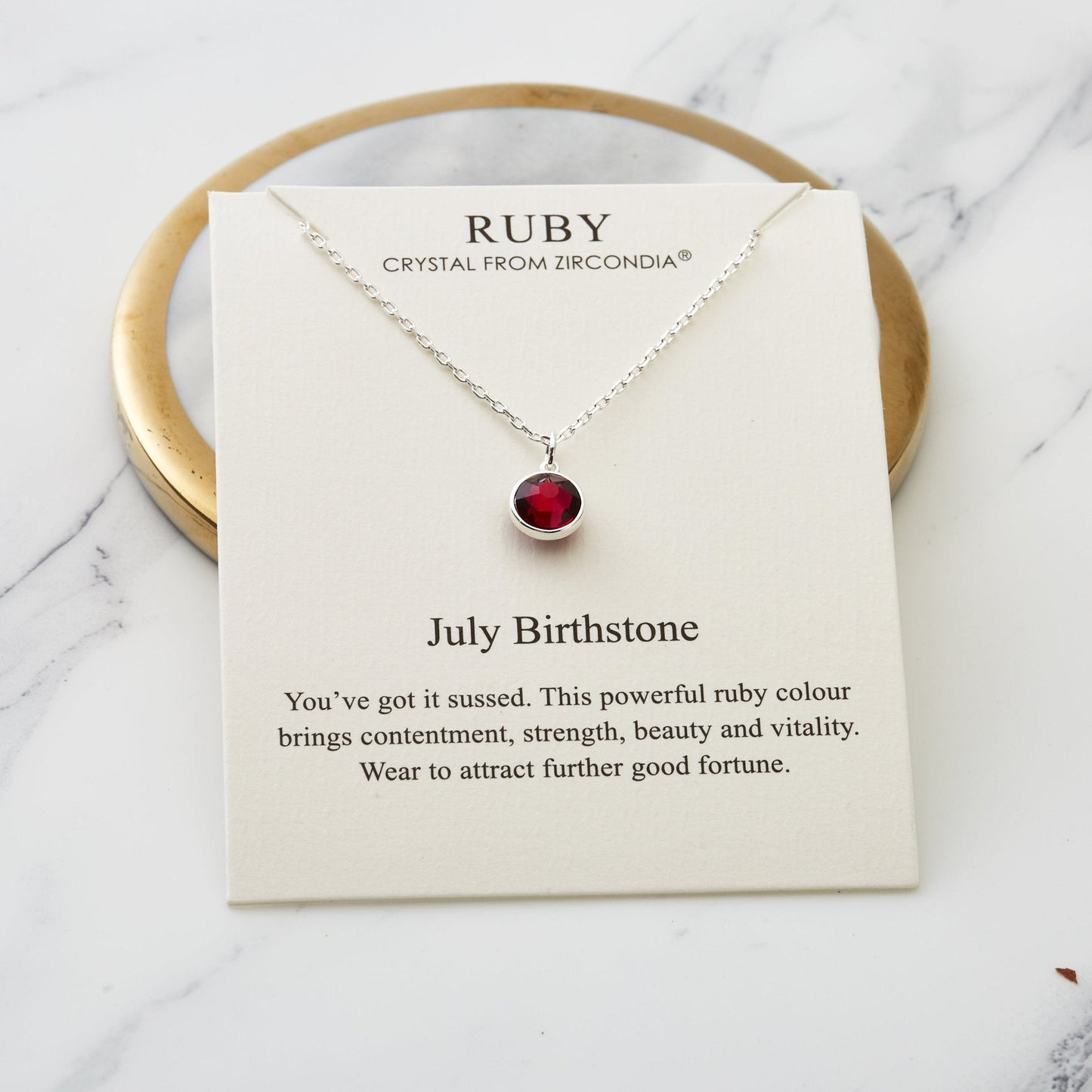 July (Ruby) Birthstone Necklace Created with Zircondia® Crystals
