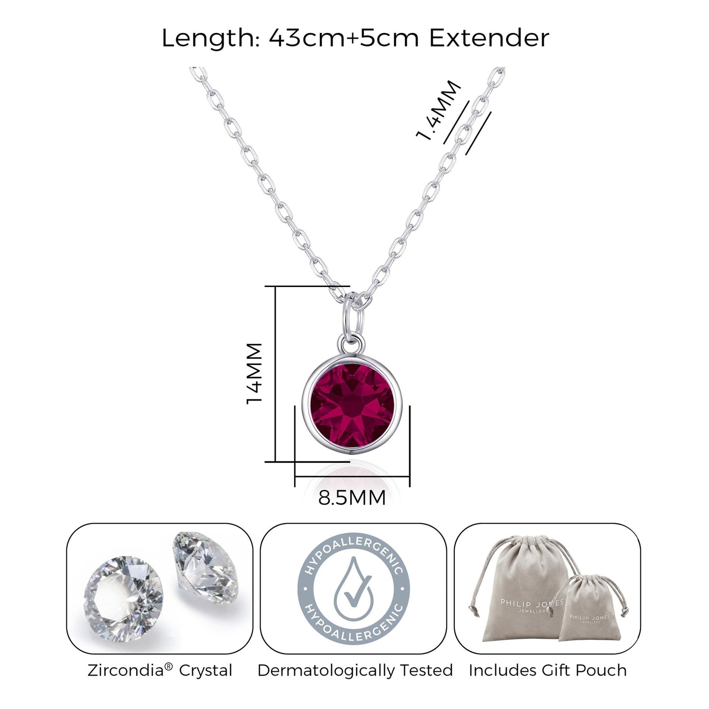 Collier Pierre de Naissance Juillet (Rubis) Créé avec des Cristaux Zircondia®