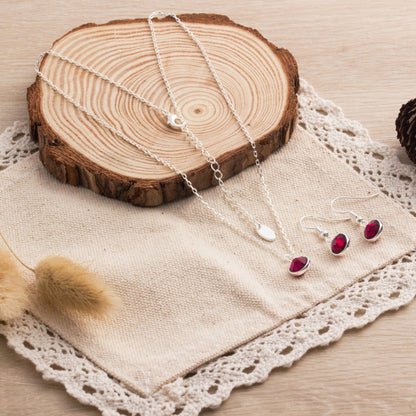 July (Ruby) Birthstone Necklace & Drop Earrings Set Created with Zircondia® Crystals