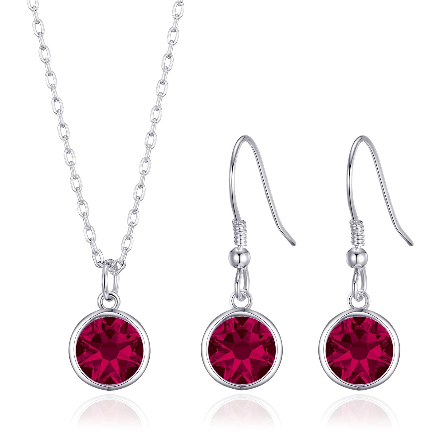 July (Ruby) Birthstone Necklace & Drop Earrings Set Created with Zircondia® Crystals