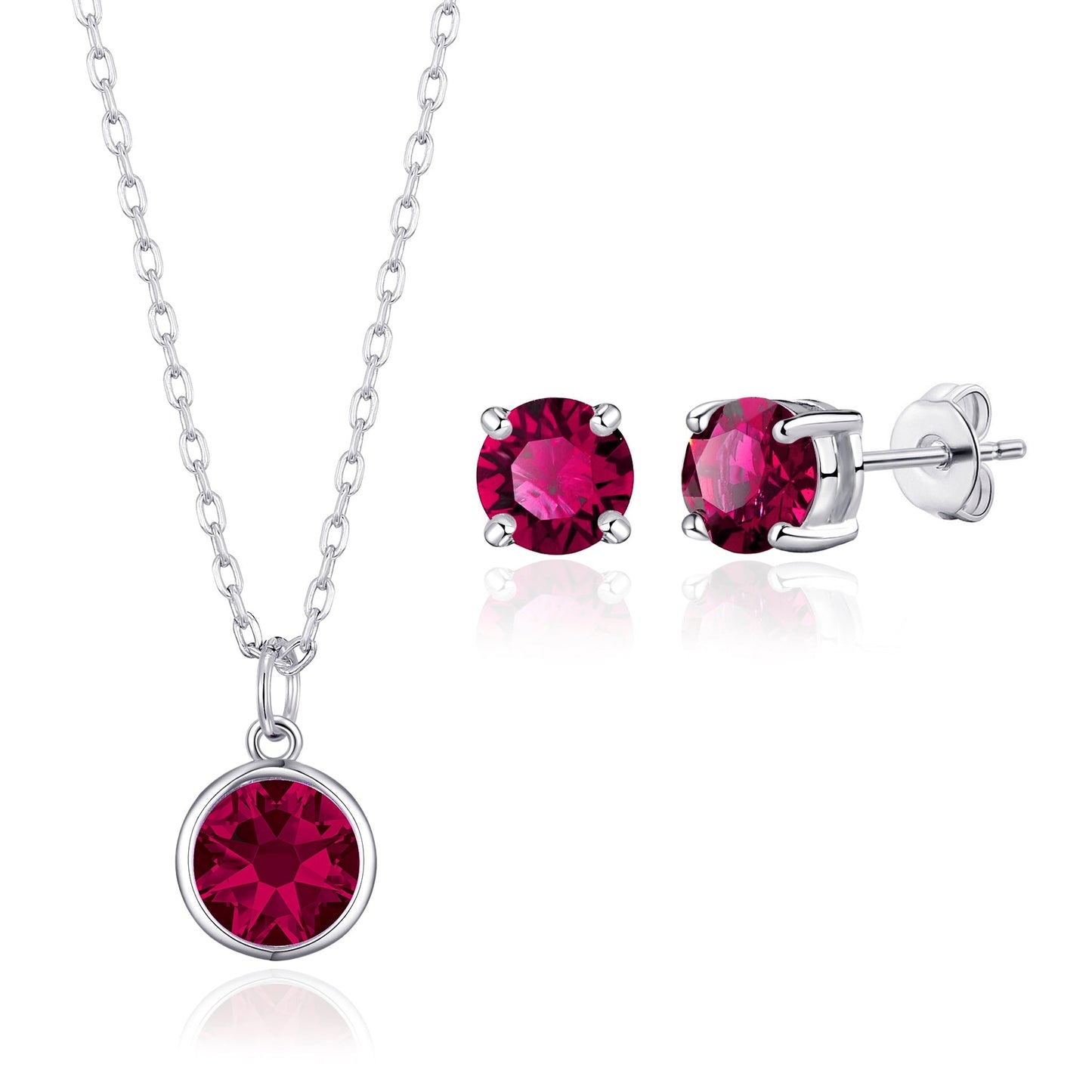 July (Ruby) Birthstone Necklace & Earrings Set Created with Zircondia® Crystals