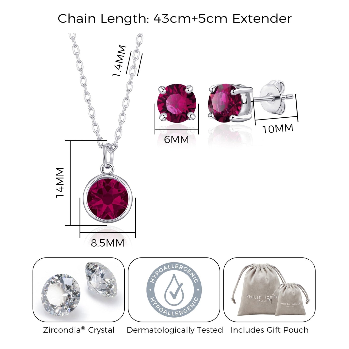 July (Ruby) Birthstone Necklace & Earrings Set Created with Zircondia® Crystals