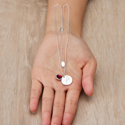 July (Ruby) Birthstone Necklace with Initial Charm (A to Z) Created with Zircondia® Crystals