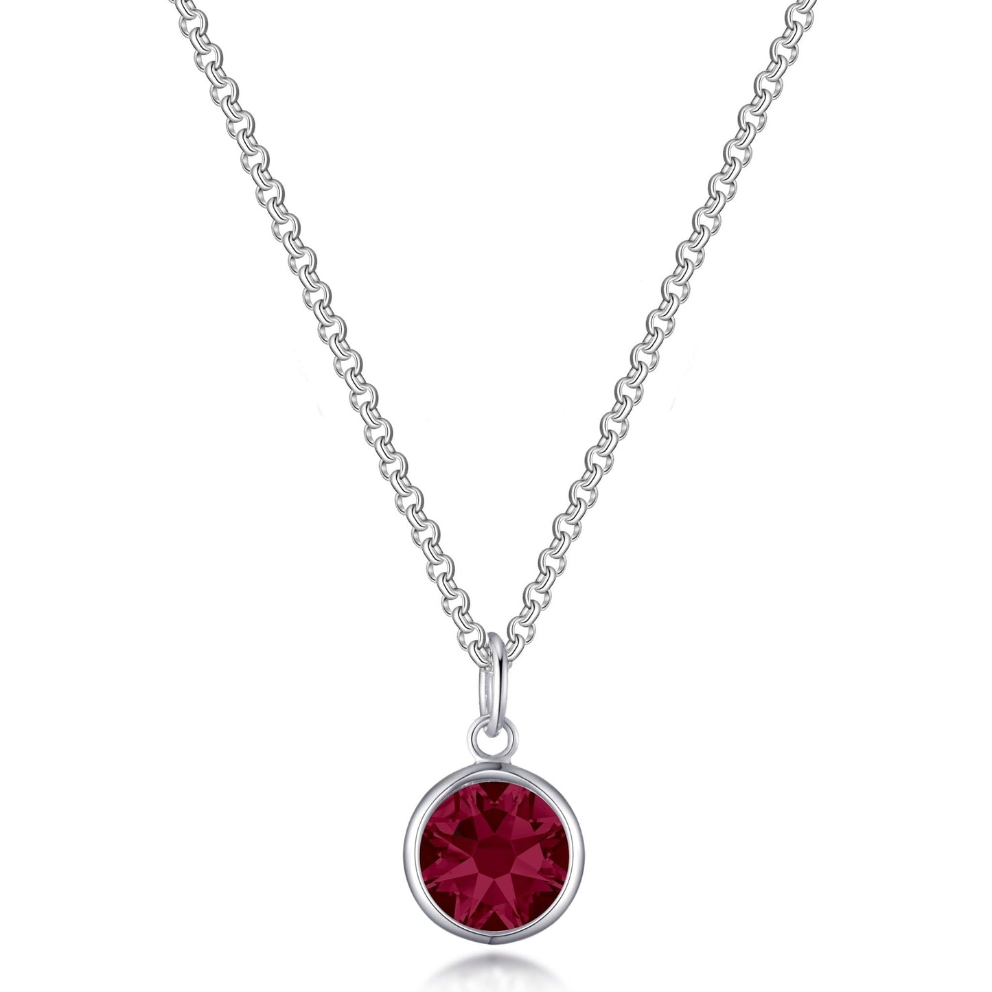 July (Ruby) Birthstone Necklace with Initial Charm (A to Z) Created with Zircondia® Crystals