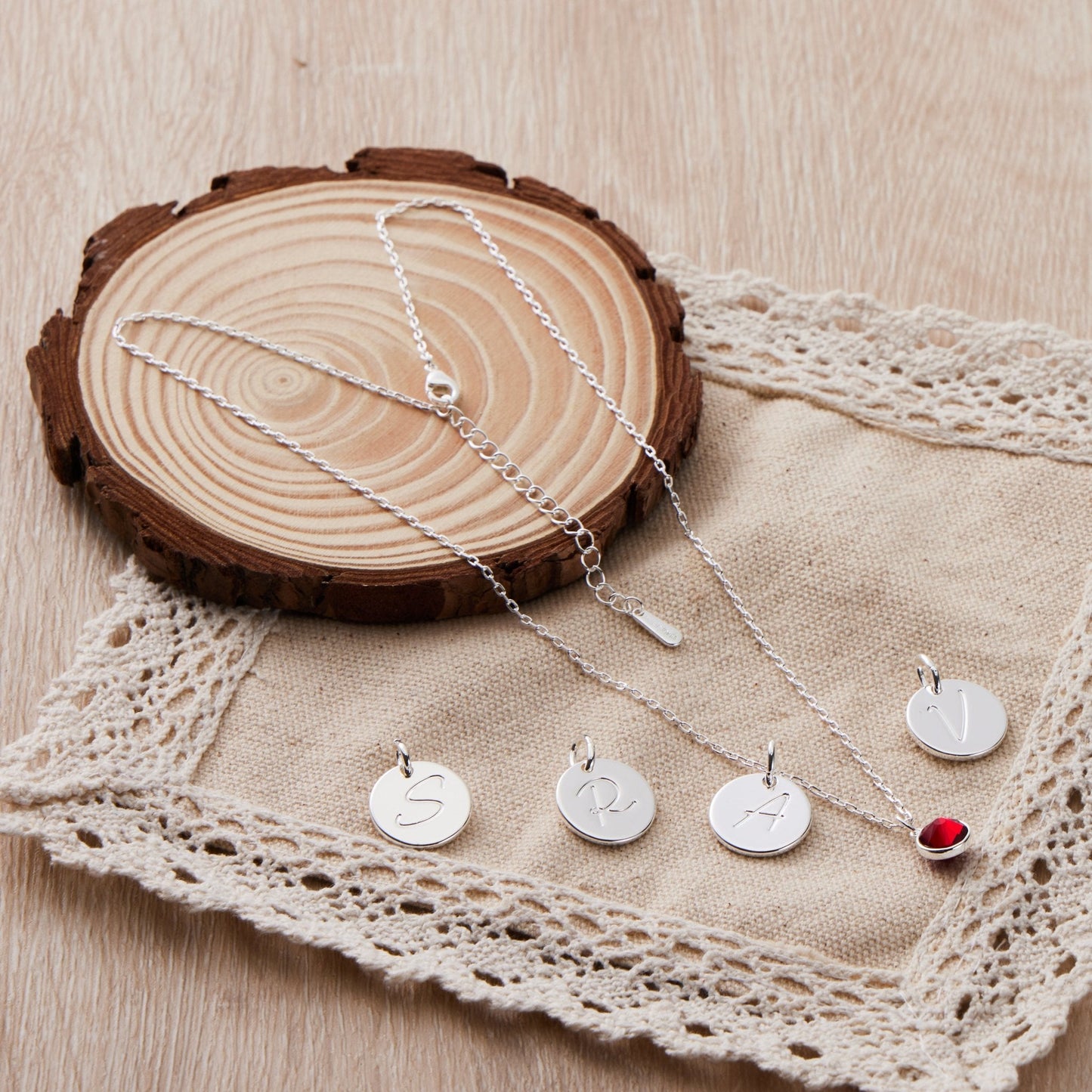 July (Ruby) Birthstone Necklace with Initial Charm (A to Z) Created with Zircondia® Crystals