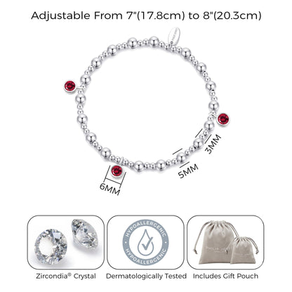 July (Ruby) Birthstone Stretch Charm Bracelet with Quote Gift Box