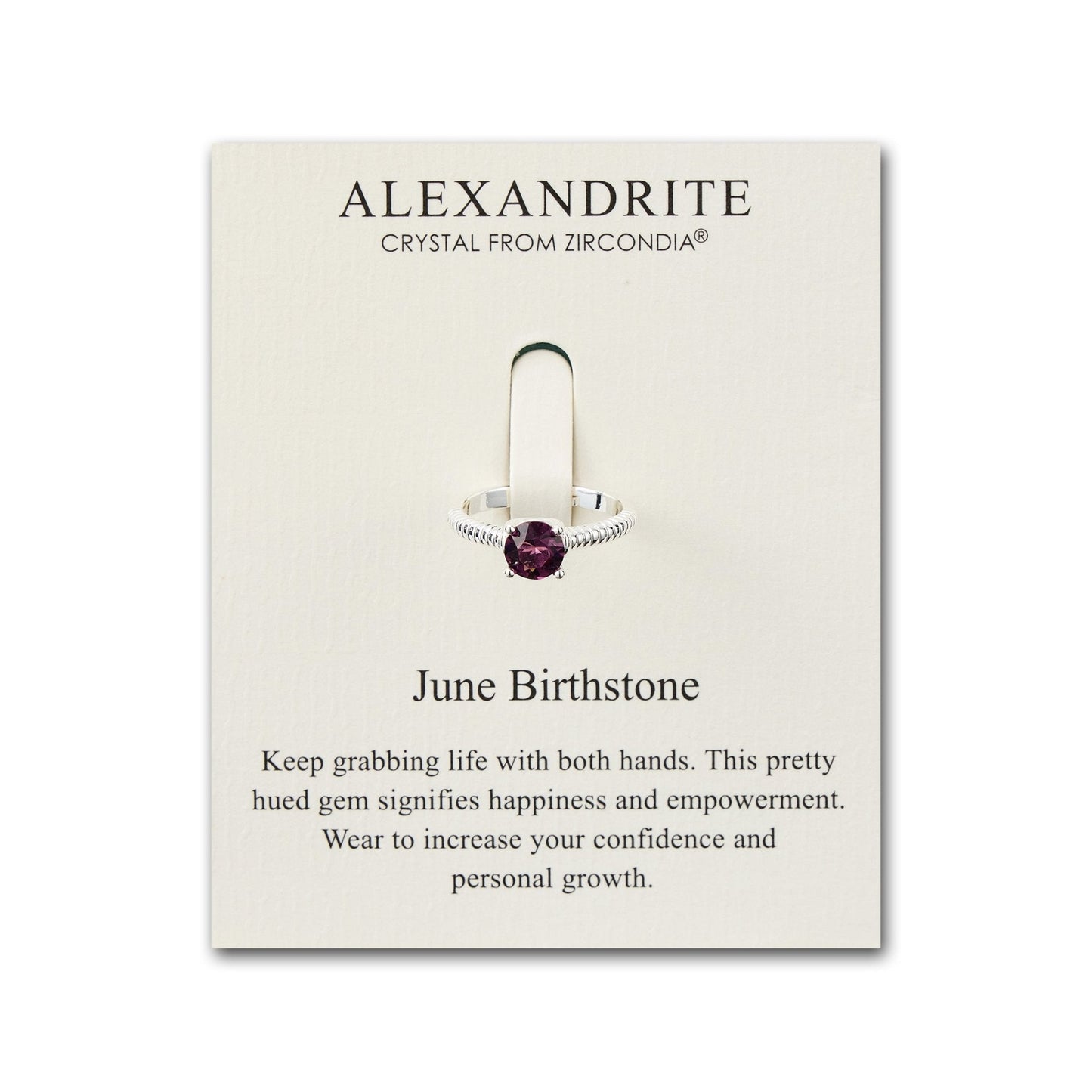June (Alexandrite) Adjustable Birthstone Ring Created with Zircondia® Crystals