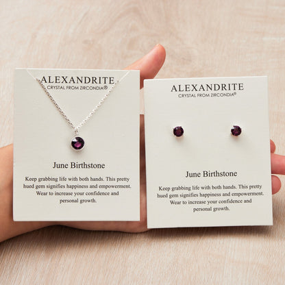 June (Alexandrite) Birthstone Necklace & Earrings Set Created with Zircondia® Crystals