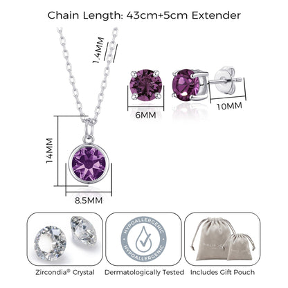 June (Alexandrite) Birthstone Necklace & Earrings Set Created with Zircondia® Crystals