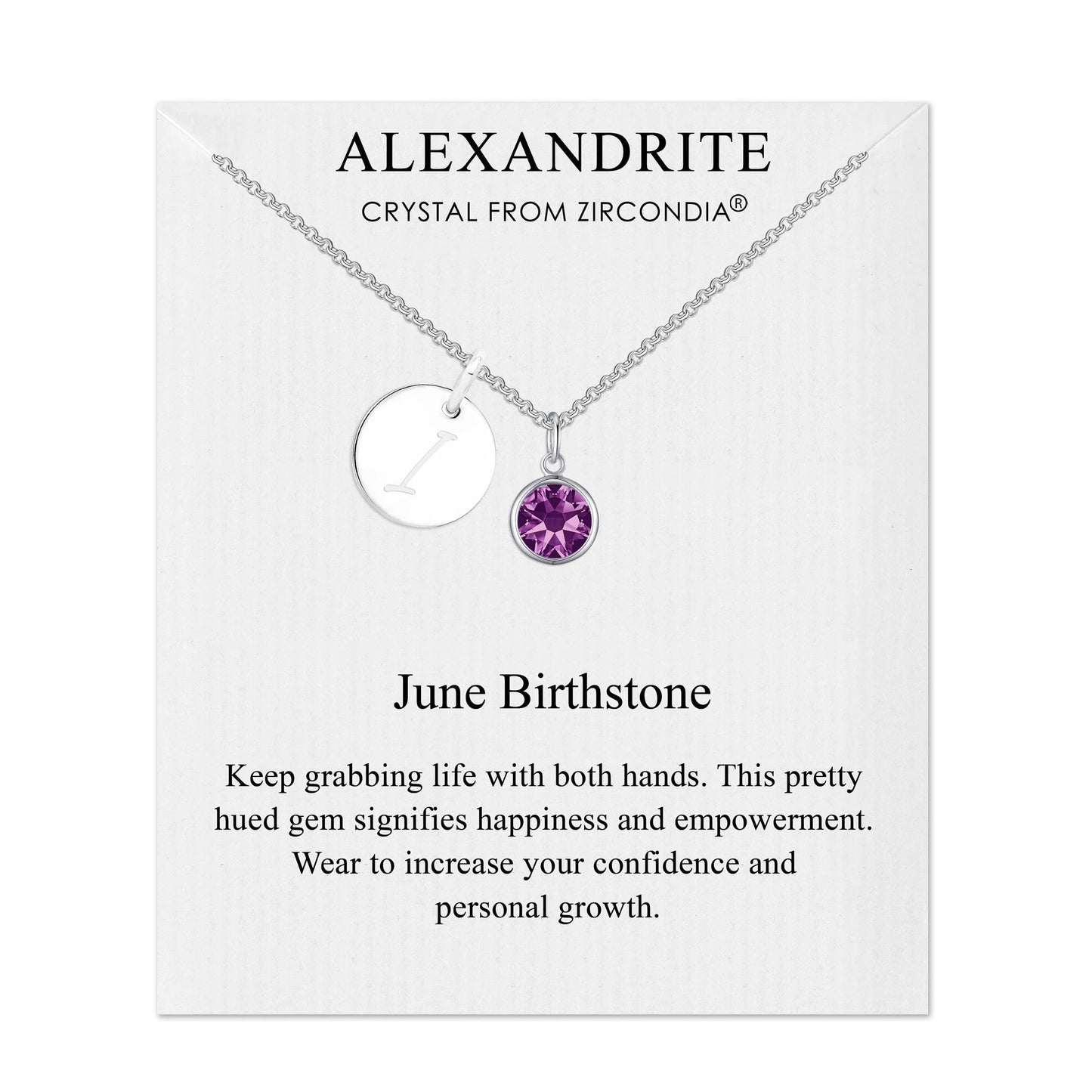 June (Alexandrite) Birthstone Necklace with Initial Charm (A to Z) Created with Zircondia® Crystals