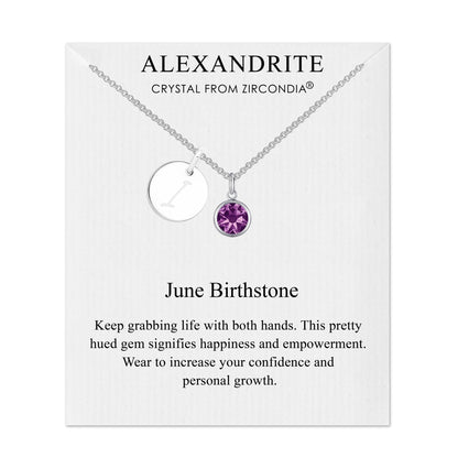 June (Alexandrite) Birthstone Necklace with Initial Charm (A to Z) Created with Zircondia® Crystals