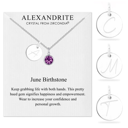 June (Alexandrite) Birthstone Necklace with Initial Charm (A to Z) Created with Zircondia® Crystals