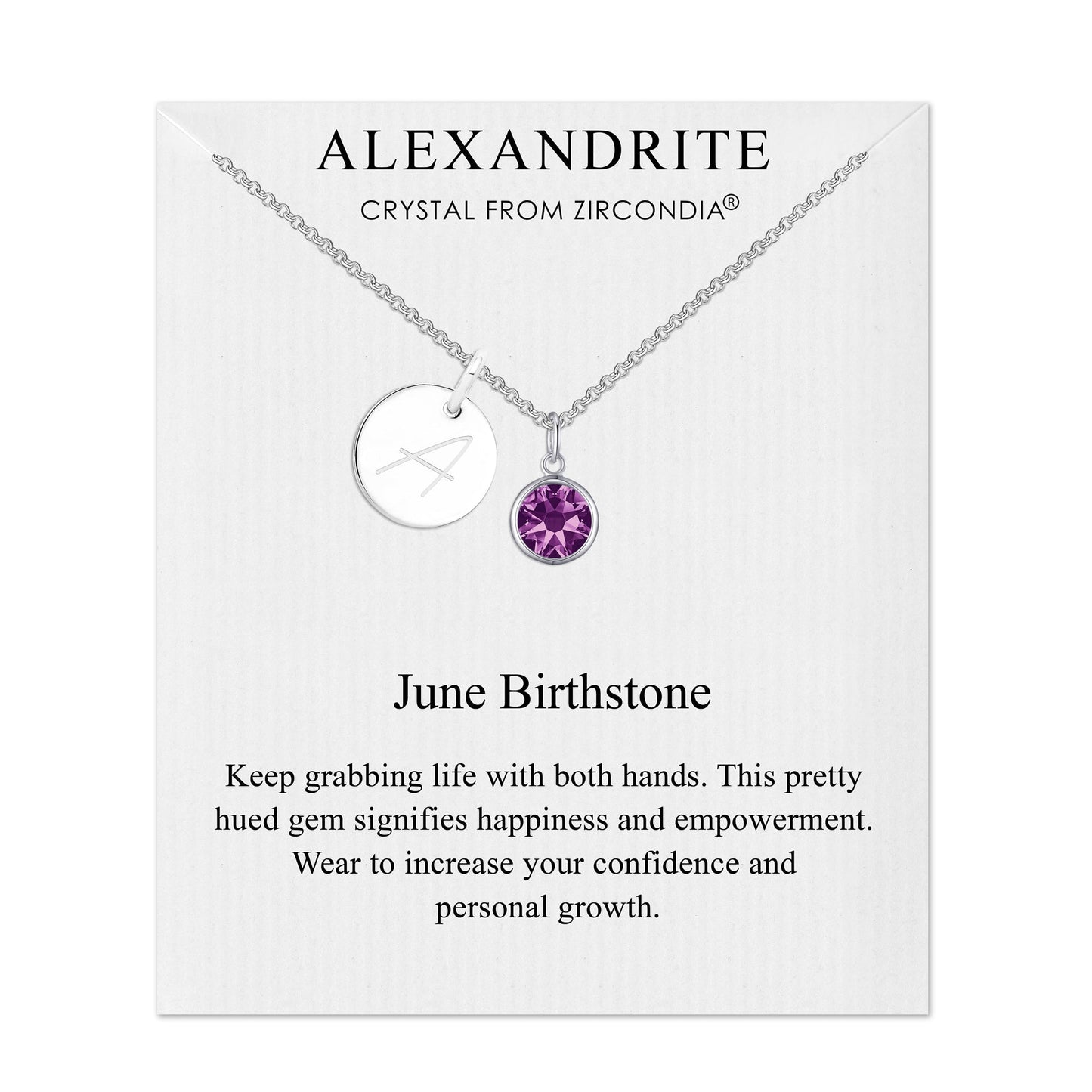 June (Alexandrite) Birthstone Necklace with Initial Charm (A to Z) Created with Zircondia® Crystals