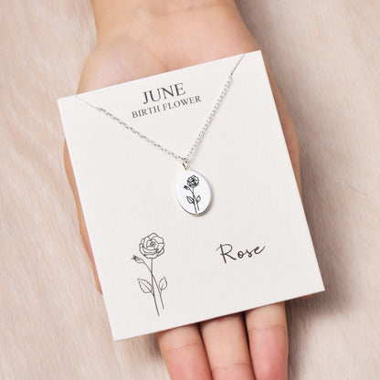 June Birth Flower Rose Necklace with Card