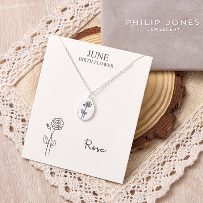 June Birth Flower Rose Necklace with Card