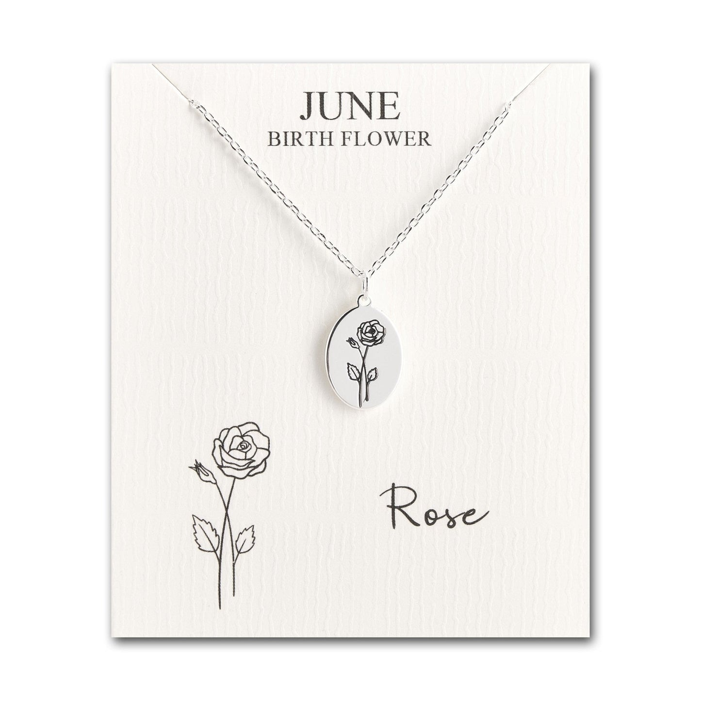 June Birth Flower Rose Necklace with Card