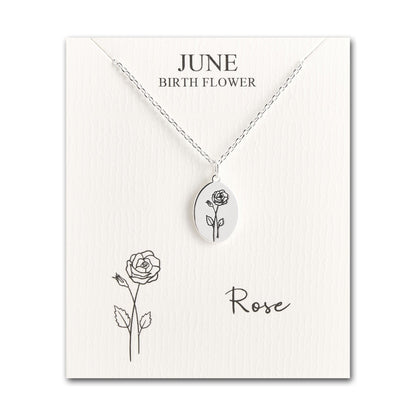 June Birth Flower Rose Necklace with Card