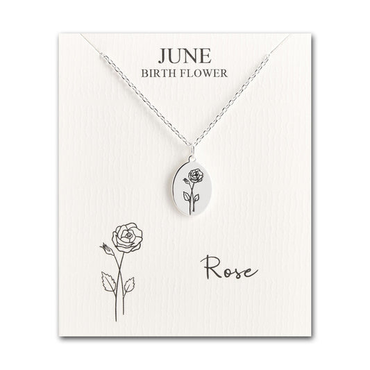 June Birth Flower Rose Necklace with Card