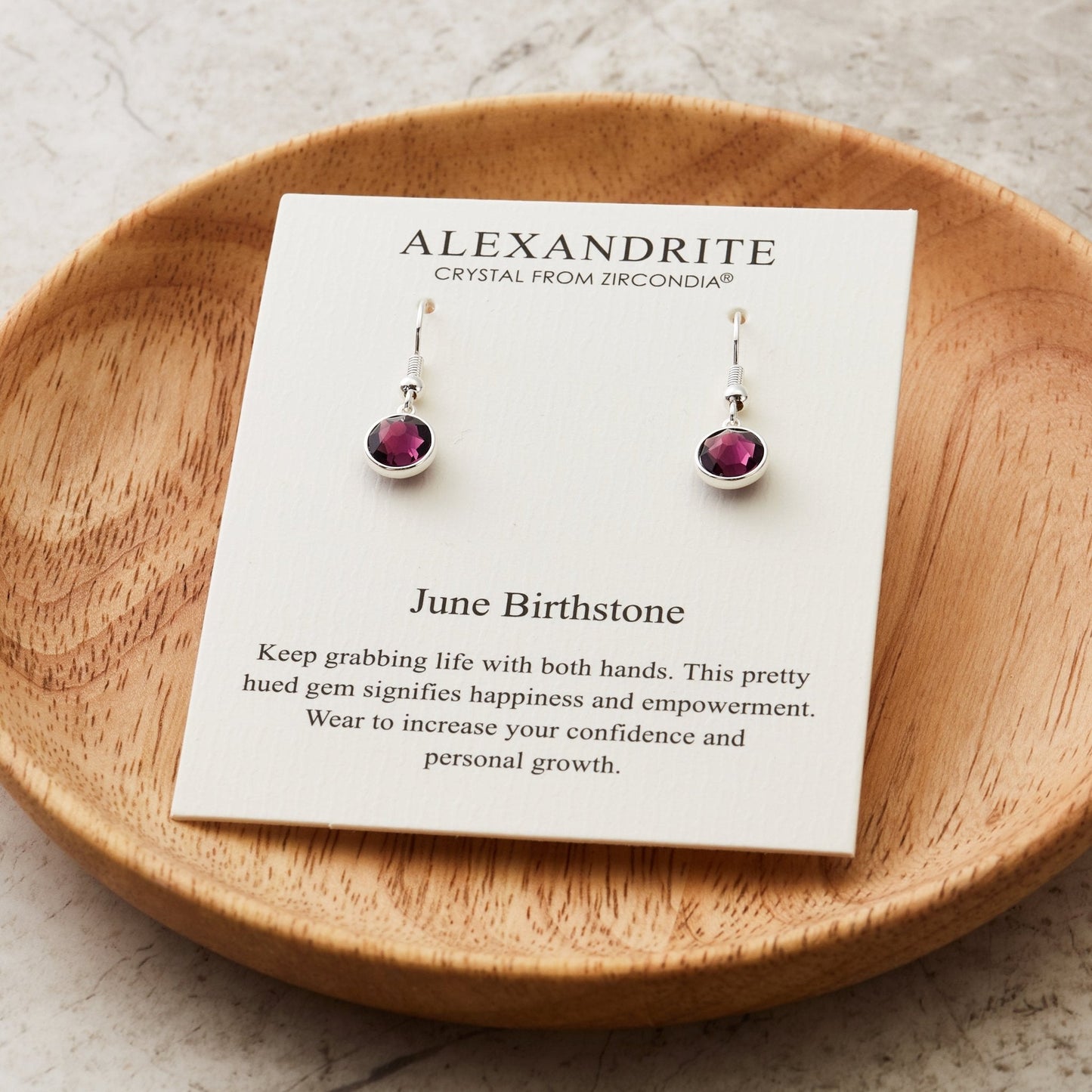 June Birthstone Drop Earrings Created with Alexandrite Zircondia® Crystals