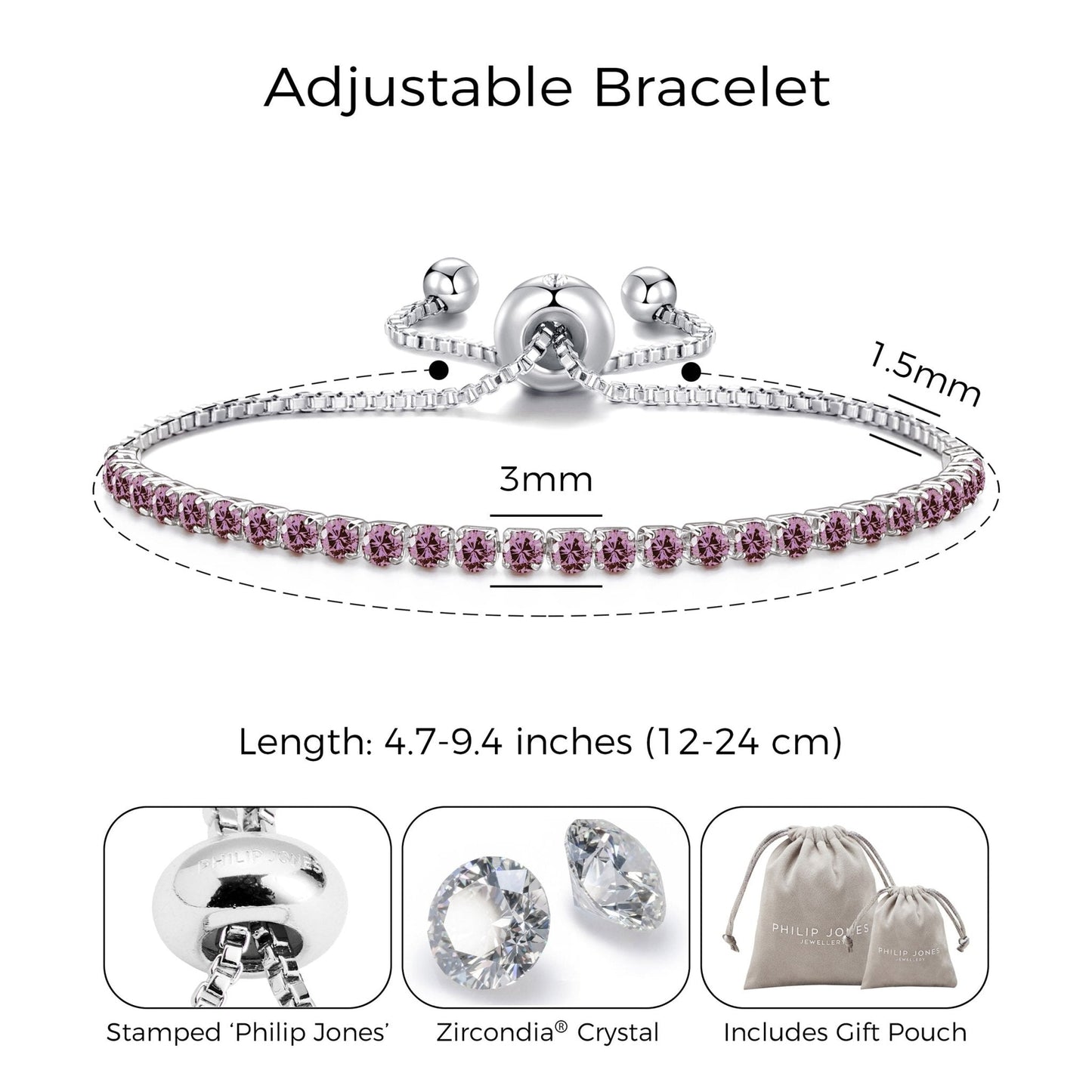Bracelet d'amitié coulissant Pierre de naissance de juin avec cristaux Alexandrite Zircondia®