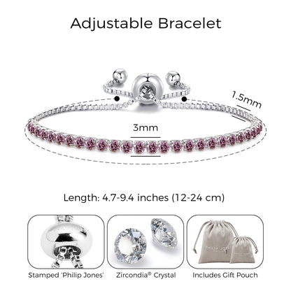 Bracelet d'amitié coulissant Pierre de naissance de juin avec cristaux Alexandrite Zircondia®