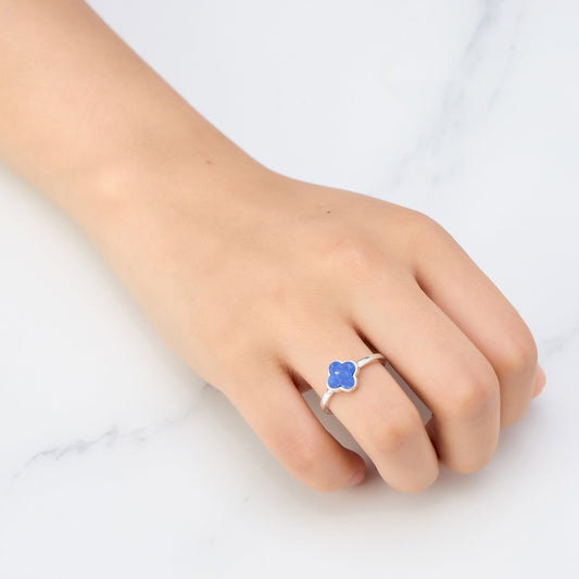 Lapis Gemstone Adjustable Clover Ring